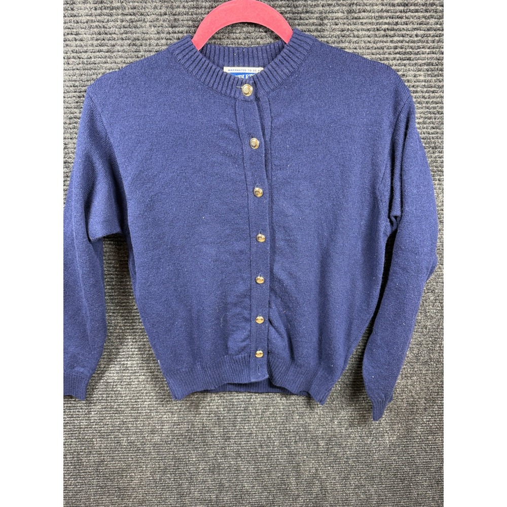 Pendleton Petite Navy Blue 100% Virgin Wool Cardigan Gold Crest Buttons S
